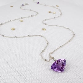 Rich Purple Amethyst Gemstone Necklace in Sterling Silver with Satellite Chain