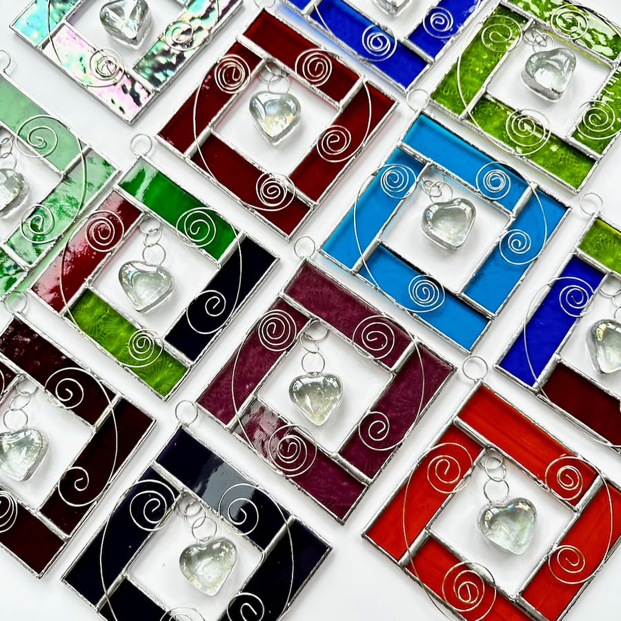 Stained Glass Heart Diamond Suncatcher - Handmade Window Decoration 