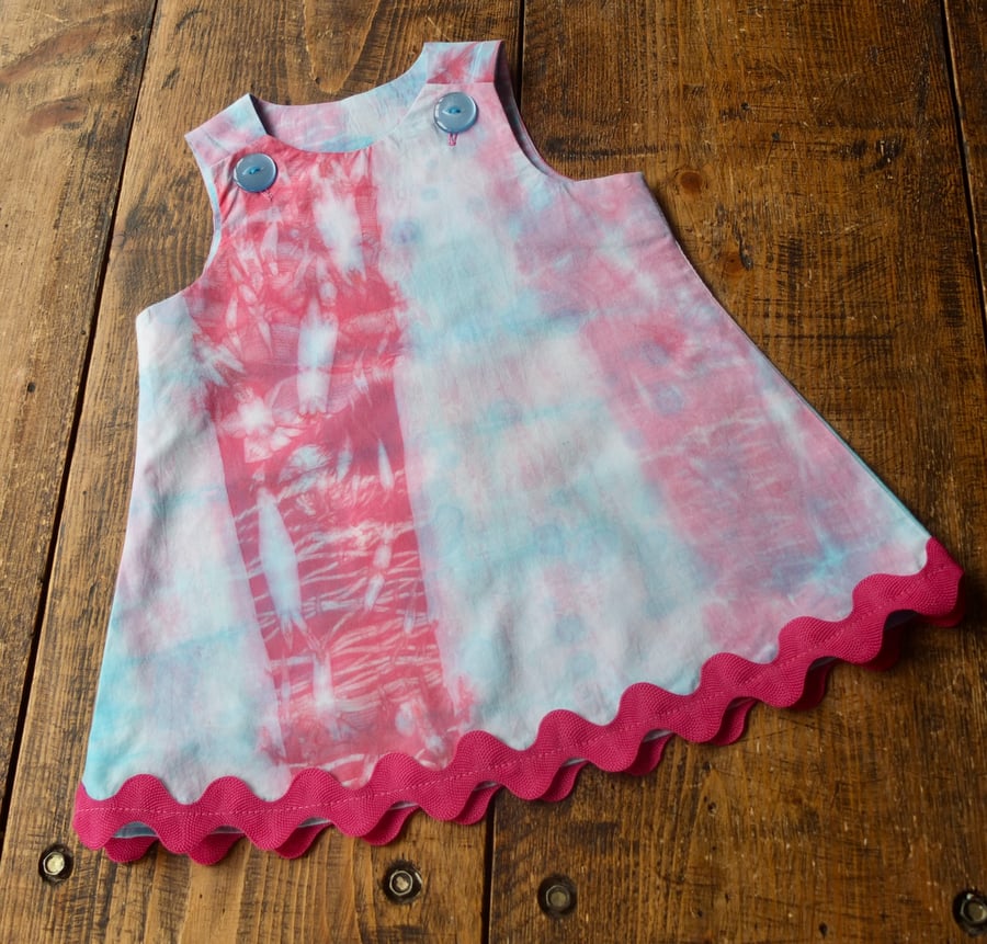 Pink and Blue Tie Dye Cotton Dress Pinafore 3-6 mths