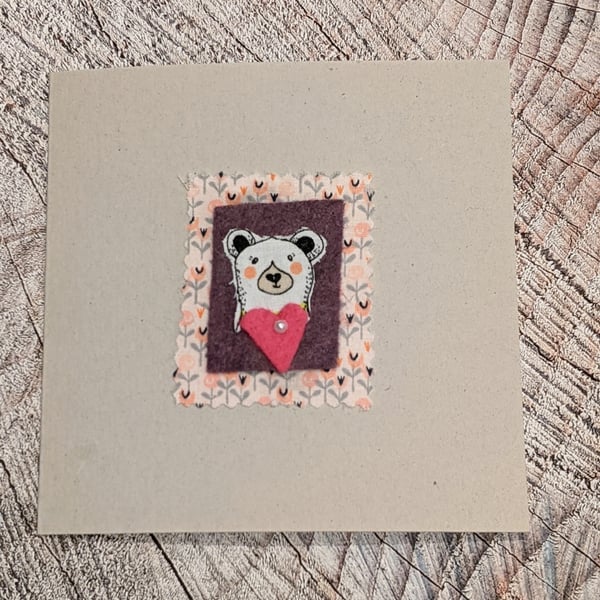 Polar bear with heart hand made greeting card