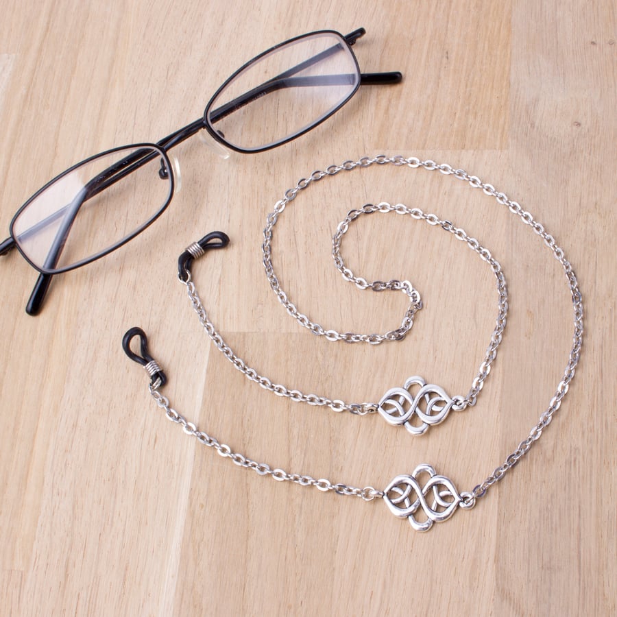 Silver glasses chain - Elegant knot link eyeglasses chain - Sunglasses lanyard