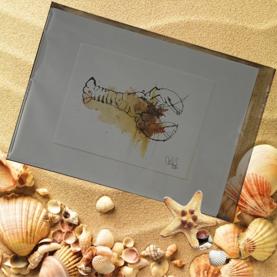 Coastal Wall Art – Seaside Ink & Watercolour Animal Illustrations, lobster