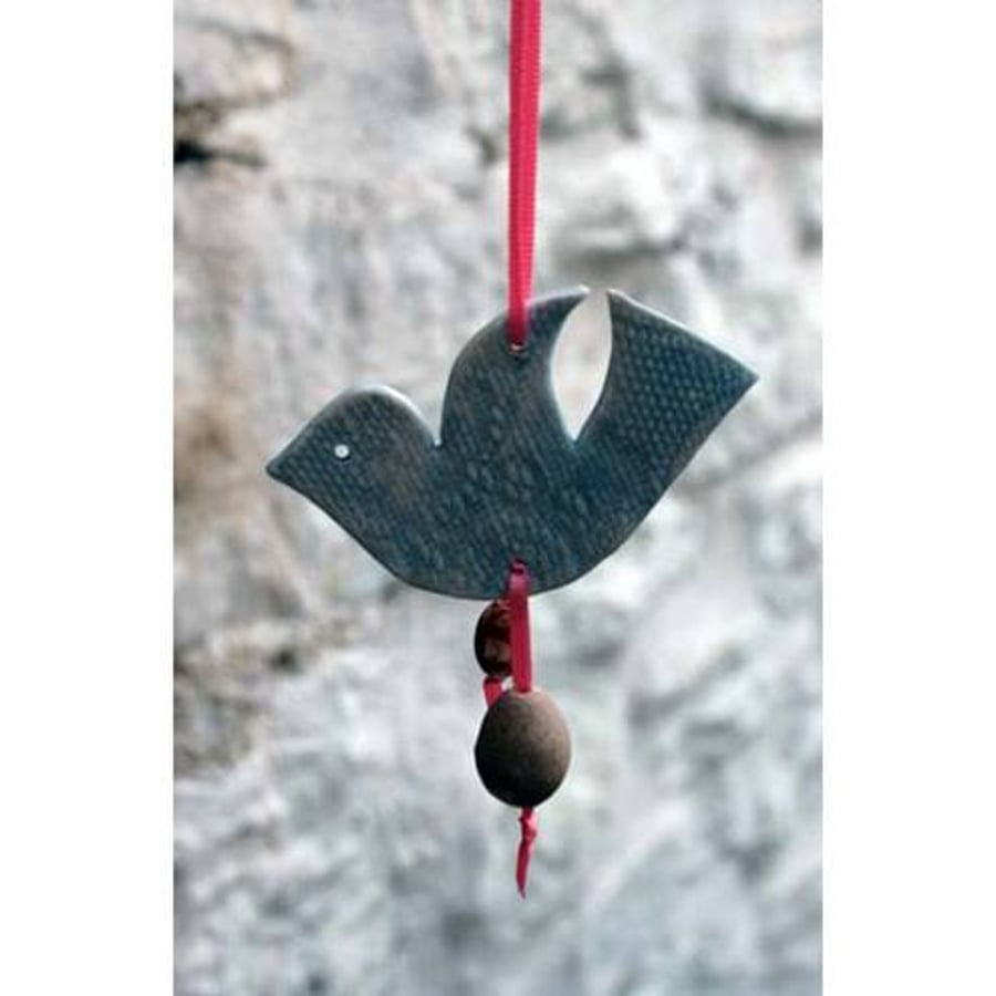 Handmade ceramic decoration - bluebird of happiness