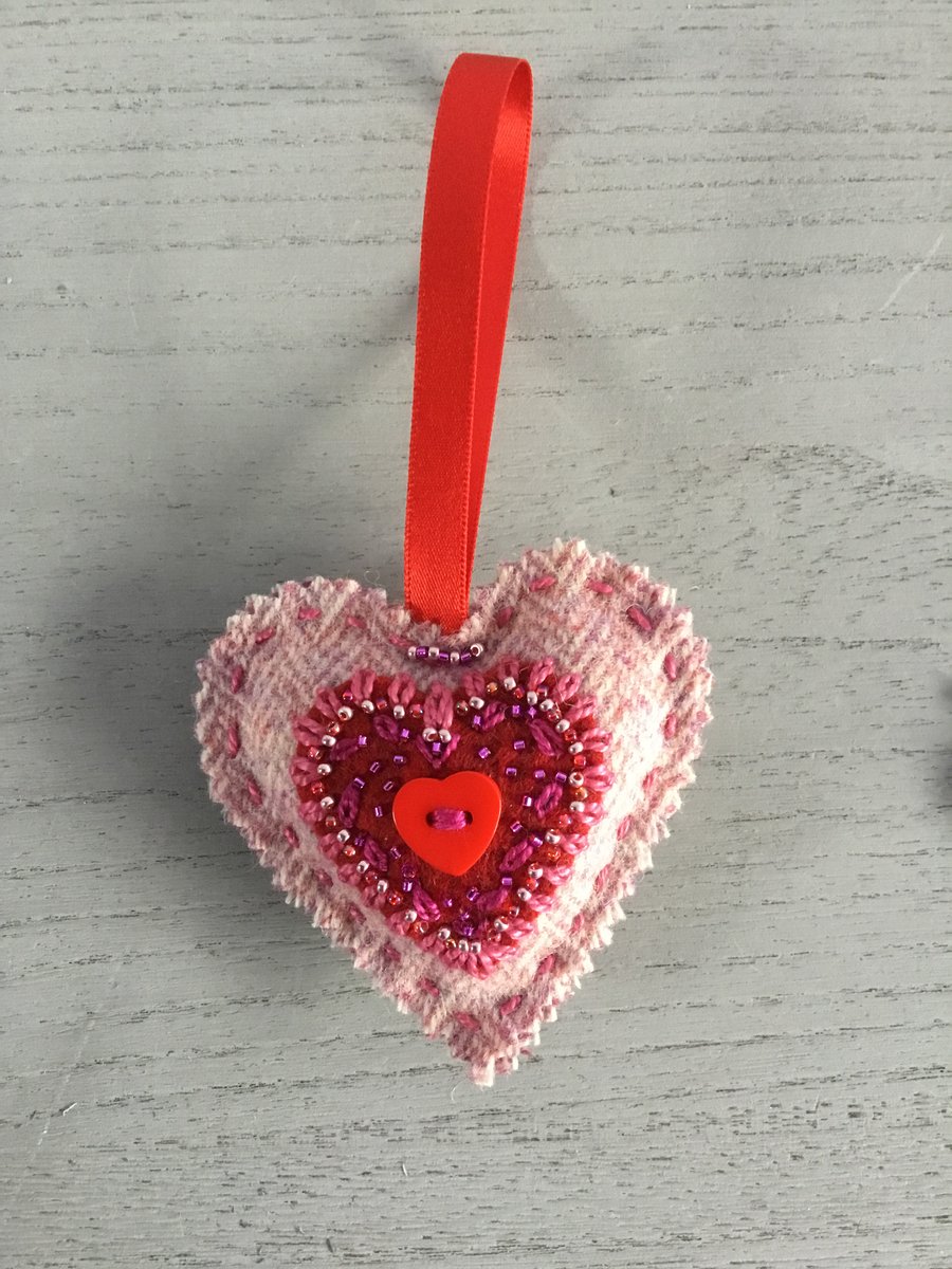 Hand Embroidered Heart Hanging Decoration 