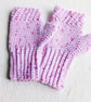 Non Wool Fingerless Gloves in a Pinky Lilac Flecked Yarn, Acrylic Handwarmers - Image 5