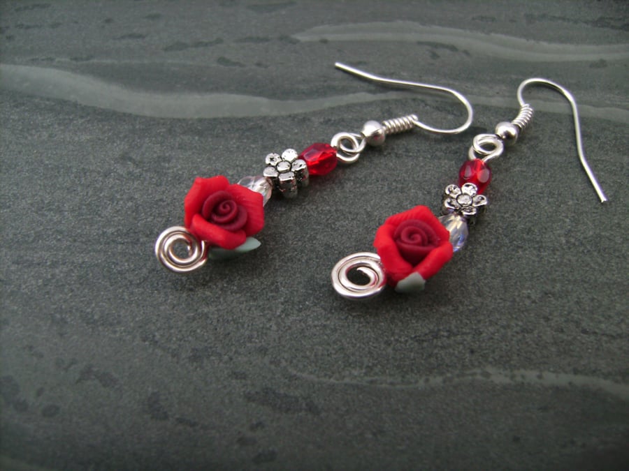  Rose Red  Flower Earrings 