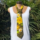 Flower power tie - Upcycled - Barkcloth fabric - Fashion accessory 
