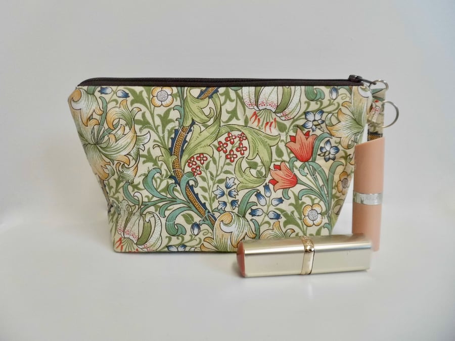 SOLDMake up bag in William Morris fabric Golden Lily green