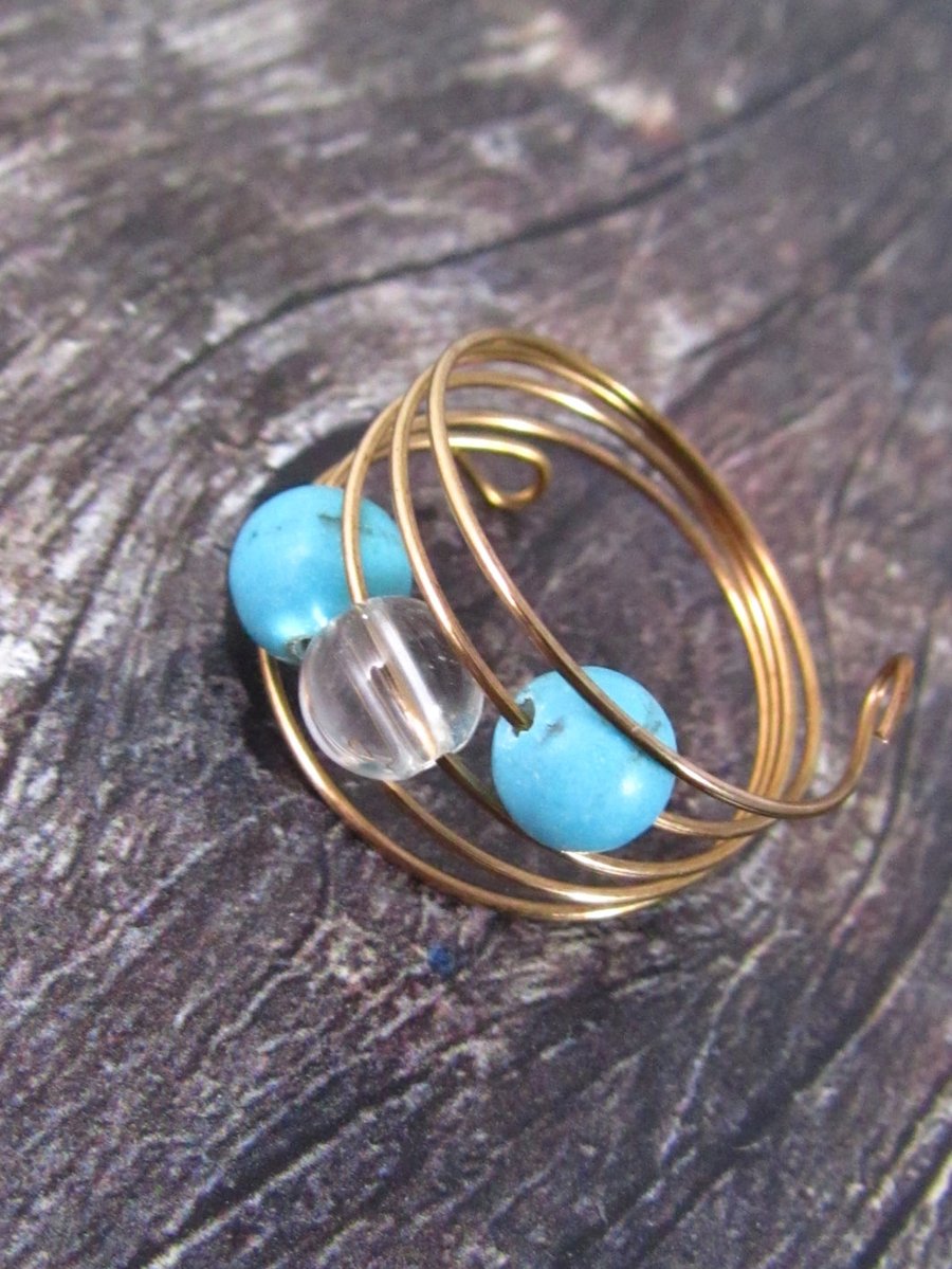 Turquoise Howlite Rose Gold Memory Wire Ring, Turquoise Ring