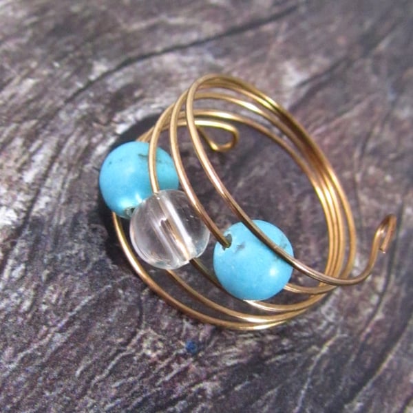 Turquoise Howlite Rose Gold Memory Wire Ring, Turquoise Ring