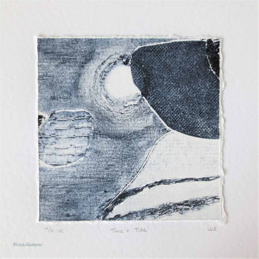 Abstract collagraph pebble inspire print 'time and tide' no.4 in an edition of 4