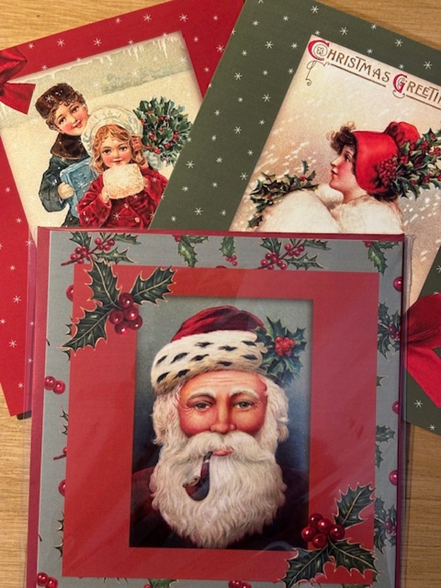Set of 3 Vintage Brightly Coloured Christmas Cards