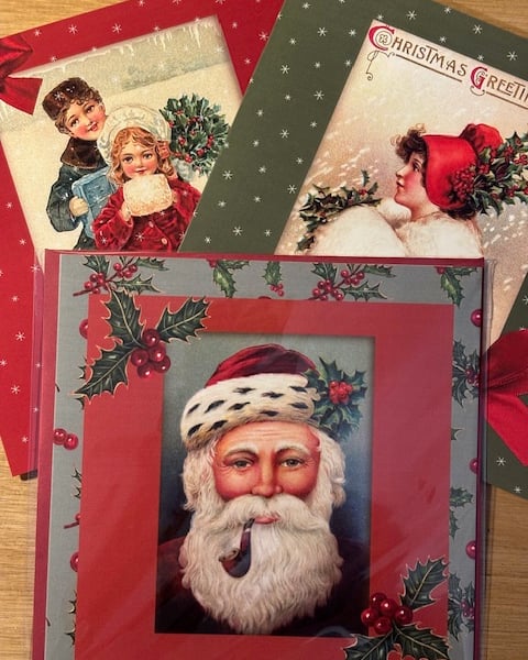 Set of 3 Vintage Brightly Coloured Christmas Cards