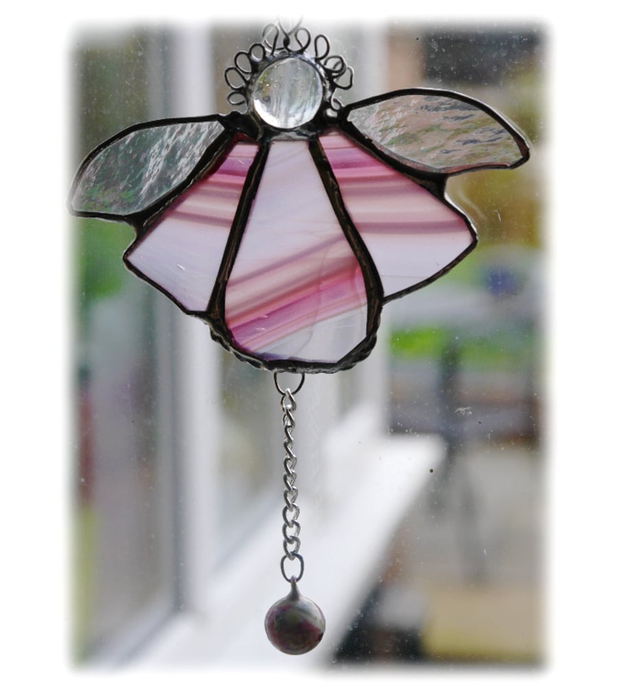 Angel Bell Suncatcher Stained Glass Pink