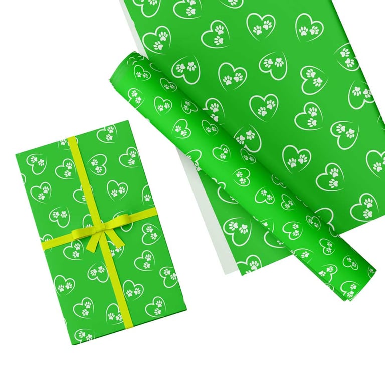 Gift Wrap Dog Paws-Hearts Design & Matching Gift Tag-Wrapping Paper-LG29