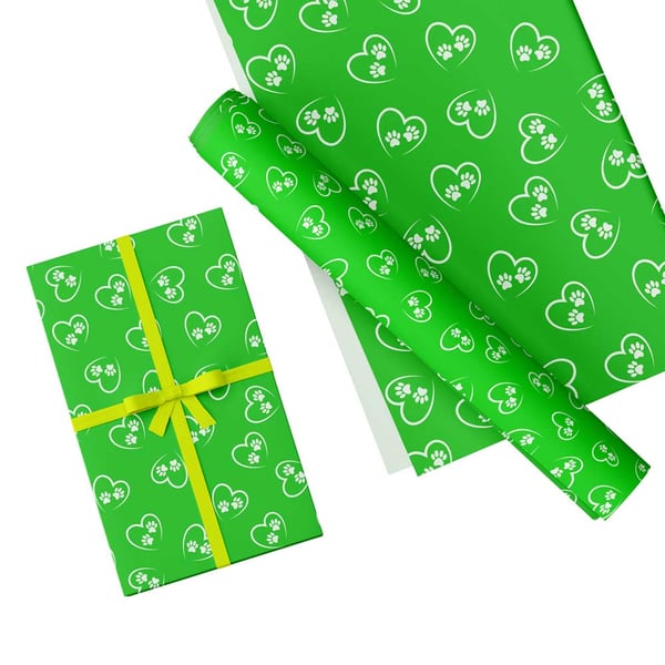 Gift Wrap Dog Paws-Hearts Design & Matching Gift Tag-Wrapping Paper-LG29