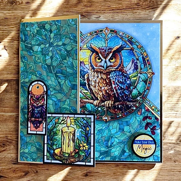 Stained Glass Style Owl Greeting Card