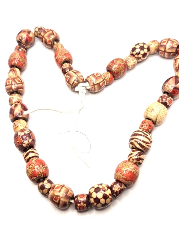 Wooden beaded necklace on a faux leather cord