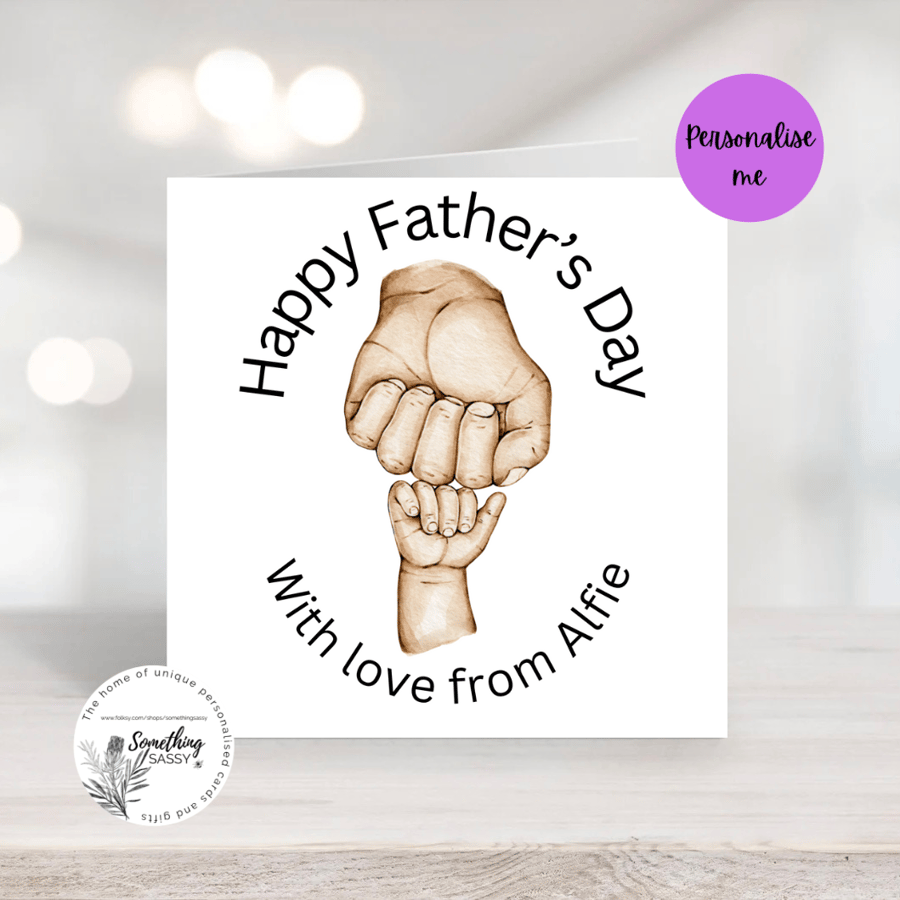 Fathers Day Card - Team Daddy all the way - hands 1 child to 5 children