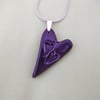 Ceramic Royal Purple Heart Pendant Necklace with Impressed Hearts