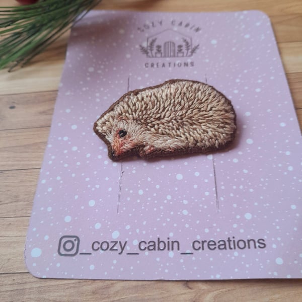Hand Embroidered Hedgehog Brooch