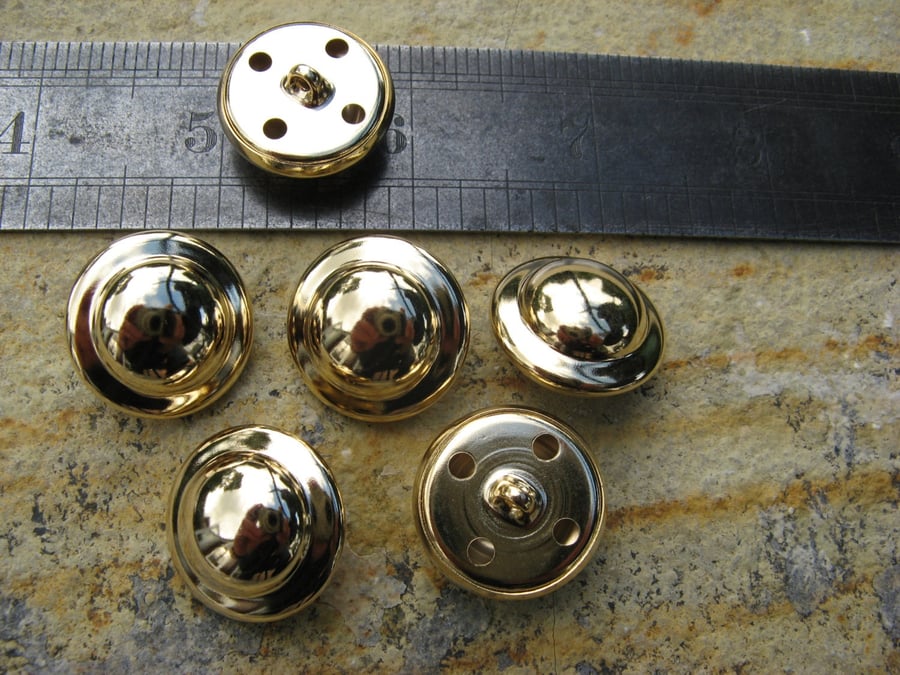 7 8" 22.4mm 36L Vintage Italian Hollow back Metal Buttons Bright Gold