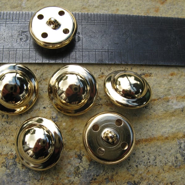 7 8" 22.4mm 36L Vintage Italian Hollow back Metal Buttons Bright Gold