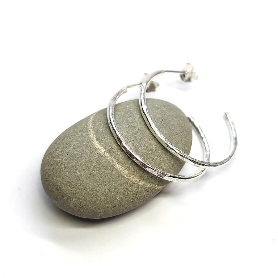 Solid silver hammered hoop earrings - 3 sizes