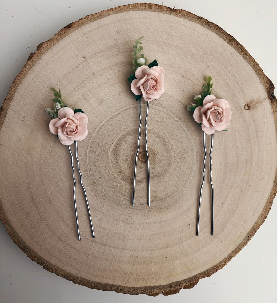 Blush Pink Flower Hair Pins