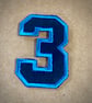 Embroidered Iron on Patch - Number 3 - Blue 52mm x 35 mm - Image 3