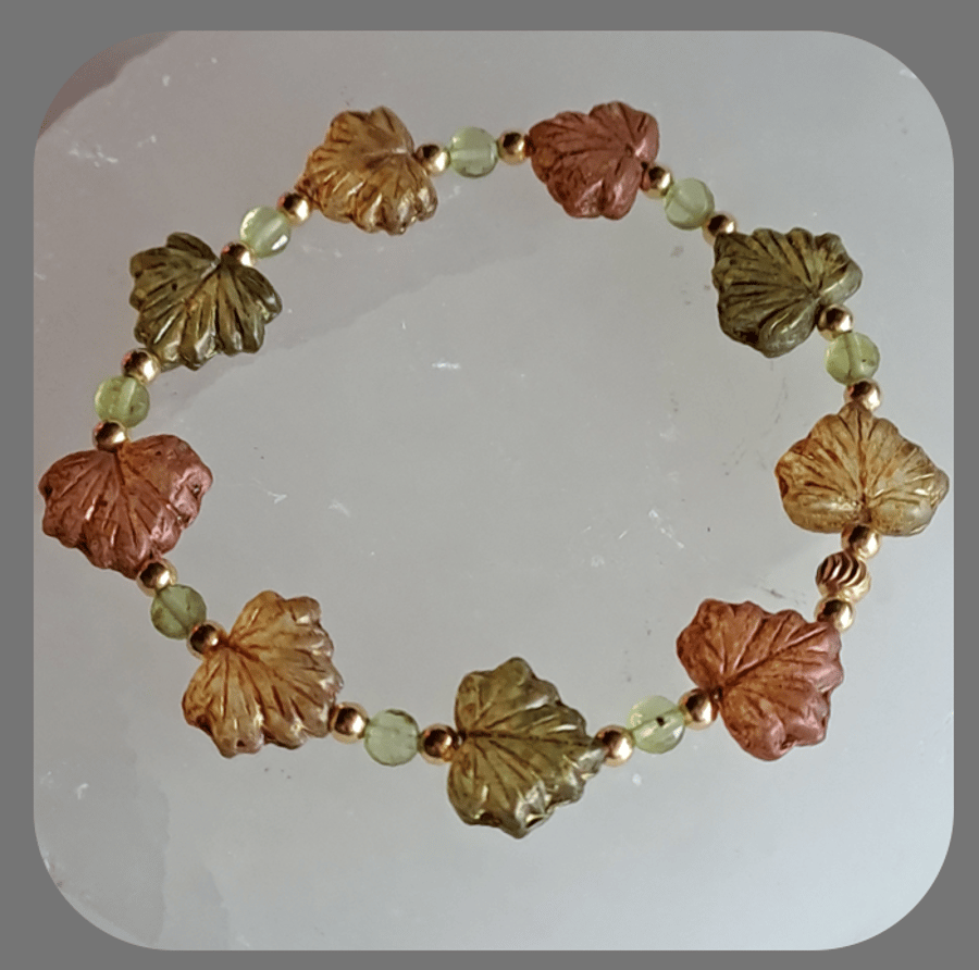  Czech glass, Peridot and Vermeil Leaf bracelet