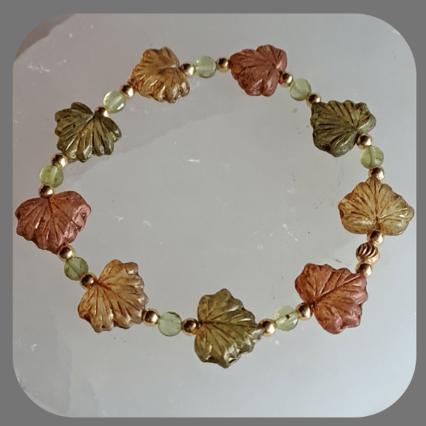  Czech glass, Peridot and Vermeil Leaf bracelet