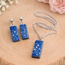 Handmade Midnight Blue Starry Resin Jewellery Set