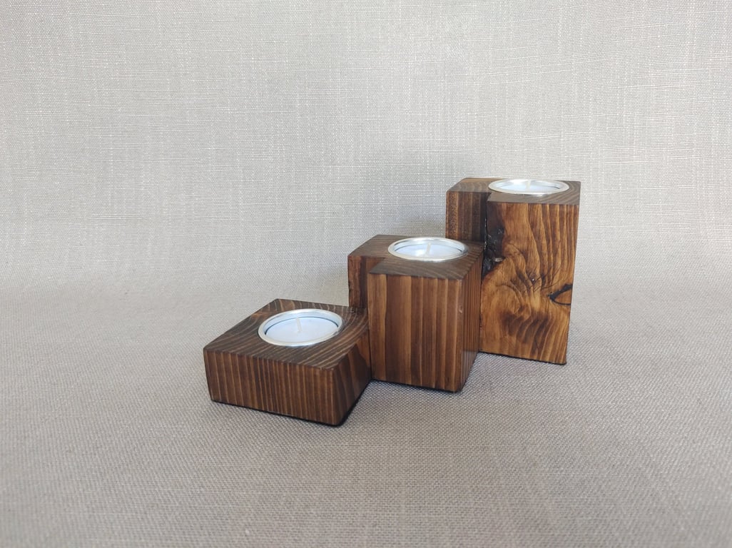 Tiered Wooden Candle Block Semi-Rustic Upcycled Pallet Wood Tealight Holder 