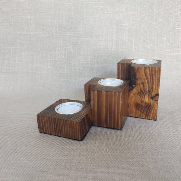 Tiered Wooden Candle Block Semi-Rustic Upcycled Pallet Wood Tealight Holder 