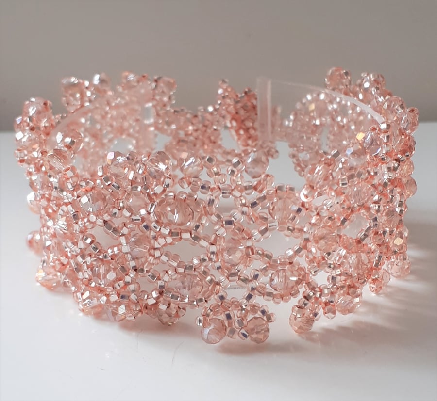 Peach Beaded Lace Bracelet Crystal Bracelet