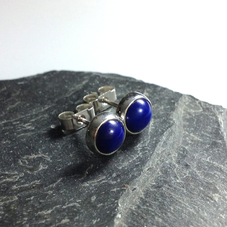 Lapis Lazuli stud earrings sterling silver, gemstone studs