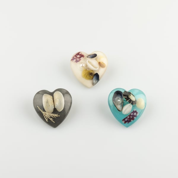 Love heart beach brooch, resin jewellery at its finest from The Shetland Isles.