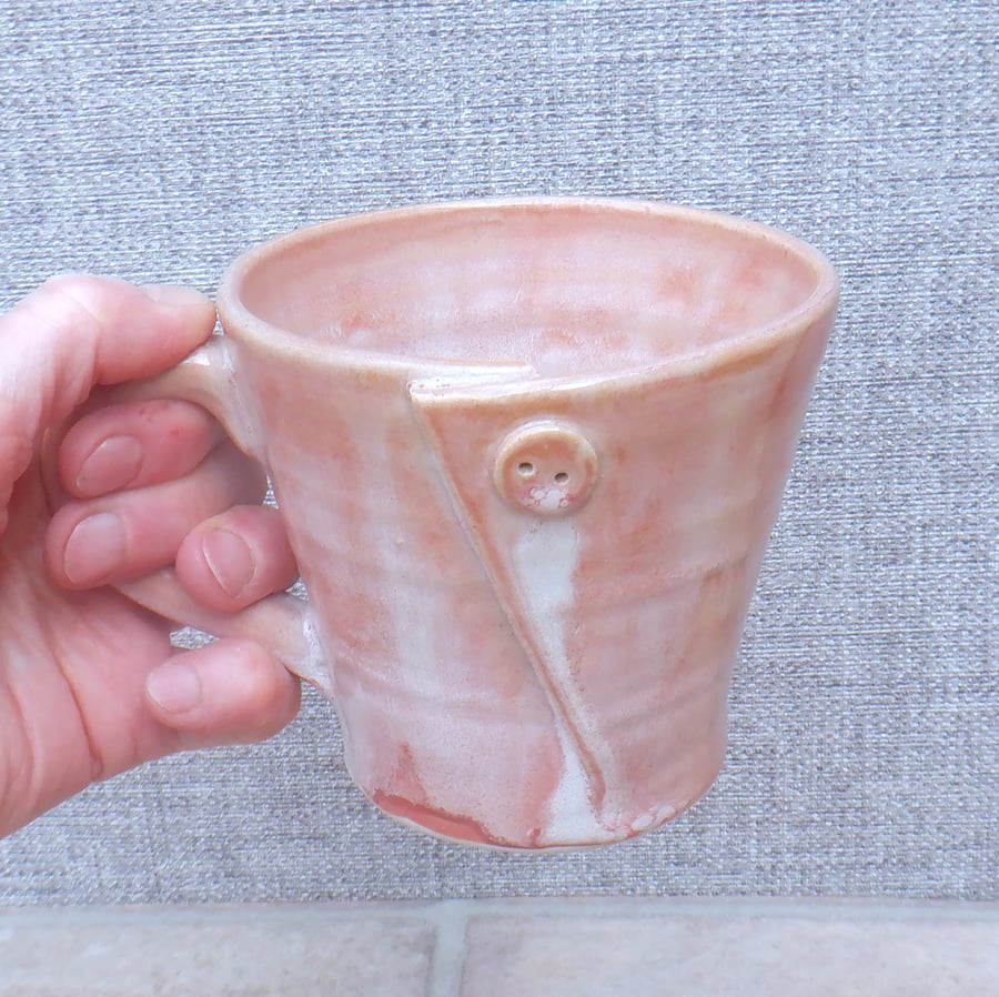 Coffee mug tea cup button hand thrown stoneware pottery ceramic
