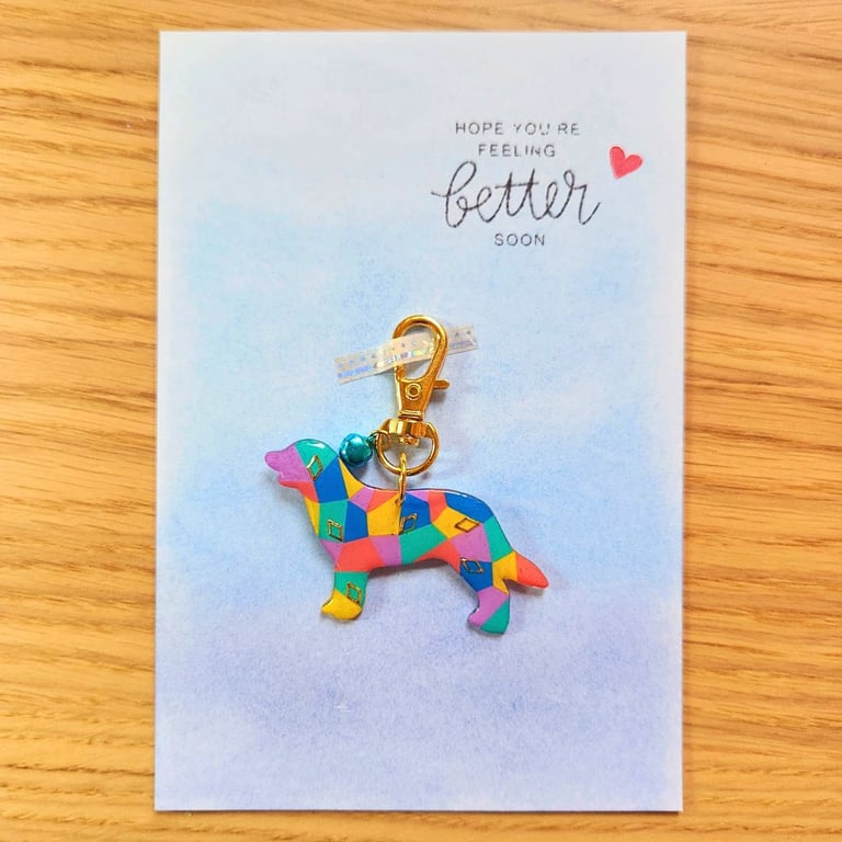 Dog keyring keychain geometric pattern Blessing card 