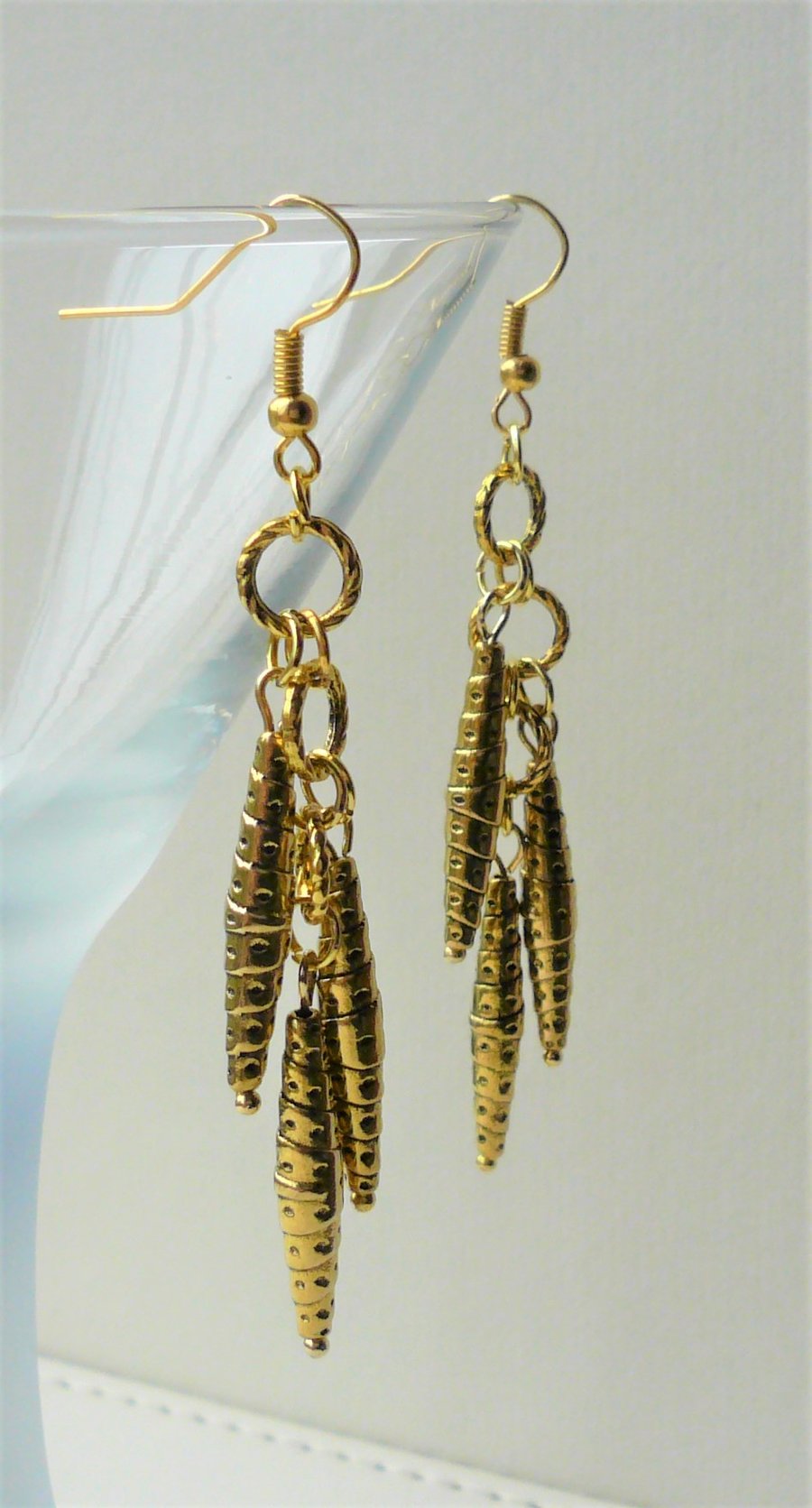 Gold Plated Wrapped Tube Trio Dangle Earrings    KCJ2056