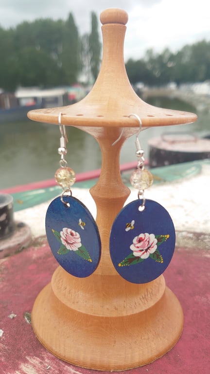 Rose and castle handpainted earrings