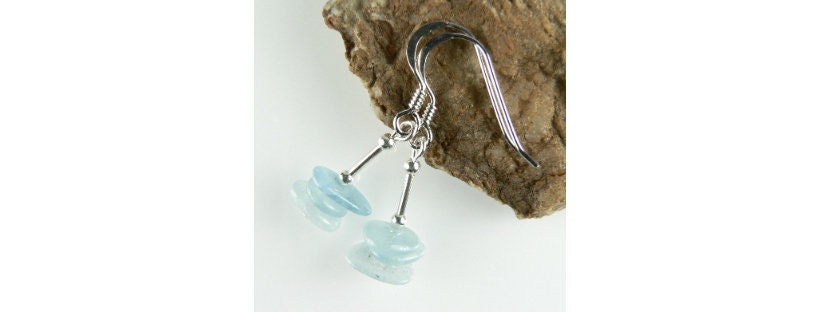 Aquamarine natural stone drop earrings, sterling silver, in a gift box