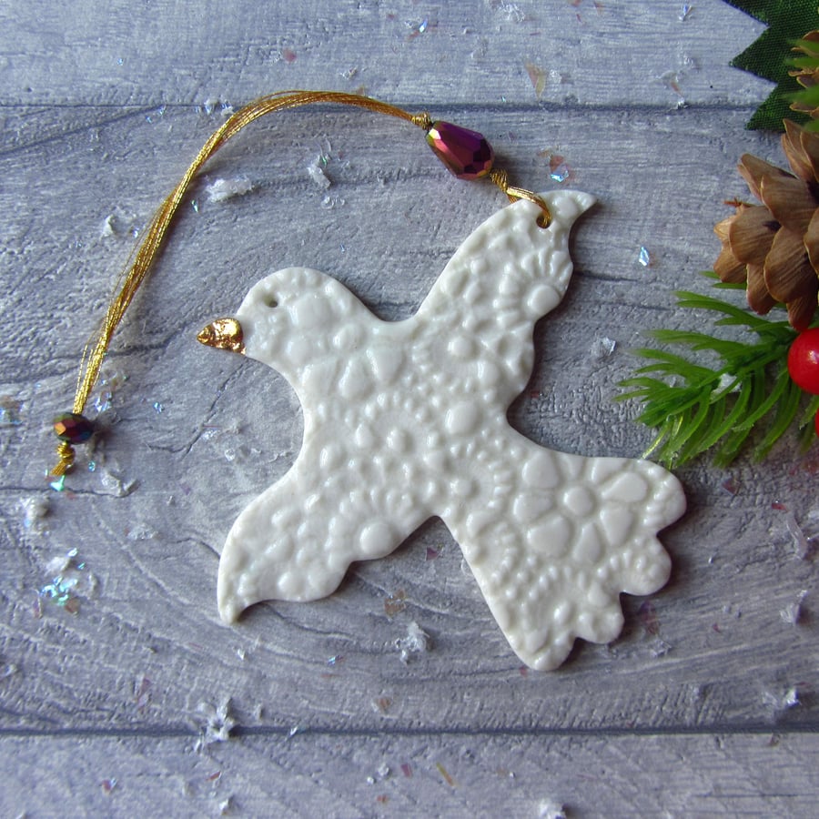 Bird Christmas Decoration - bird with gold beak