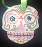 Handmade Ceramic Sugar Skull Decoration – Pastel Pink, Lilac & Sage Green Design