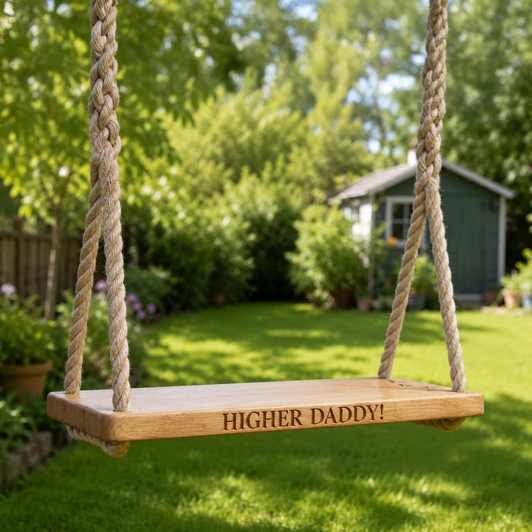 Personalised Solid Oak Rope Swing – Handmade Garden Gift