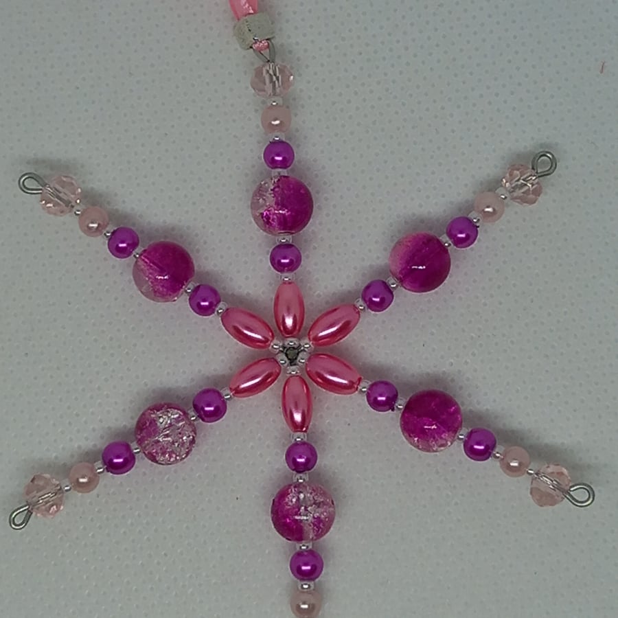 Pink Crackle Snowflake Decoration