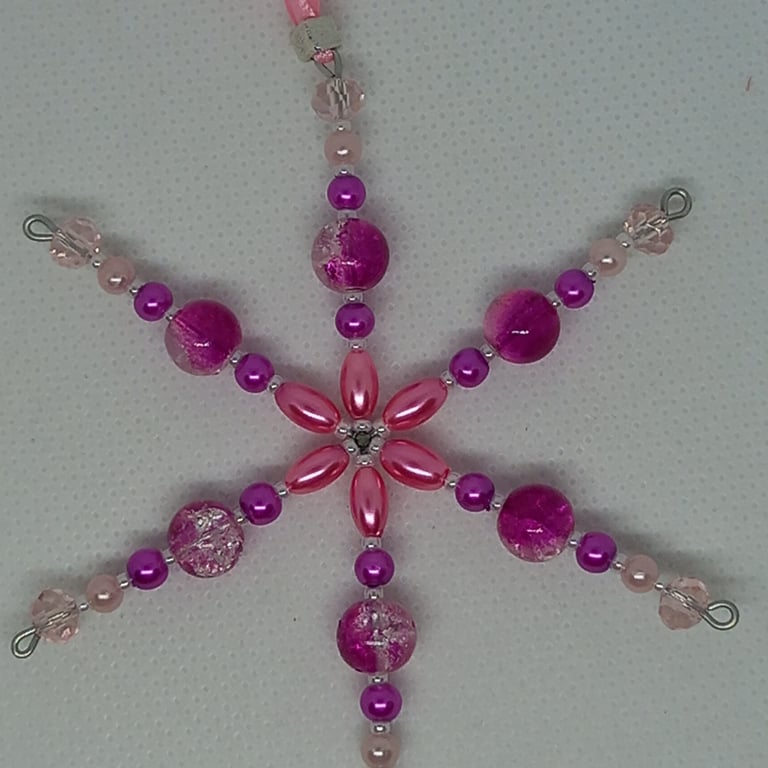 Pink Crackle Snowflake Decoration