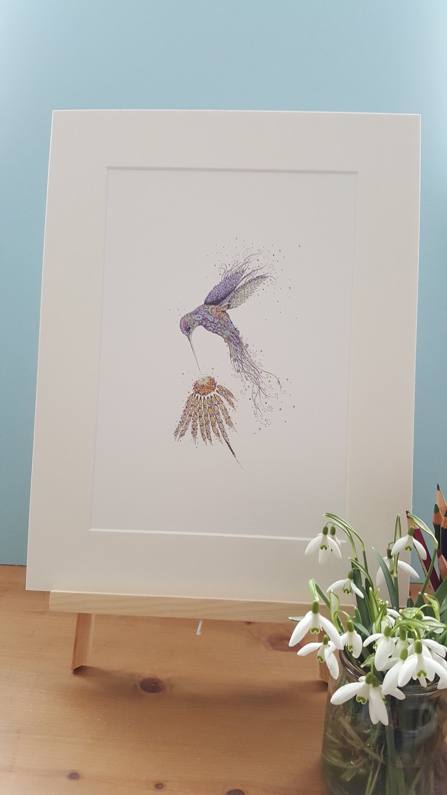 Iridescent Hummingbird a4 mounted print limited12 x 15 inches