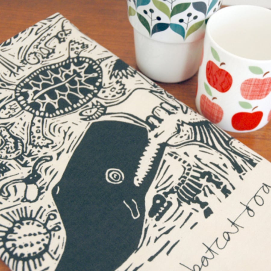 Armadillo Bat Cat Tea Towel
